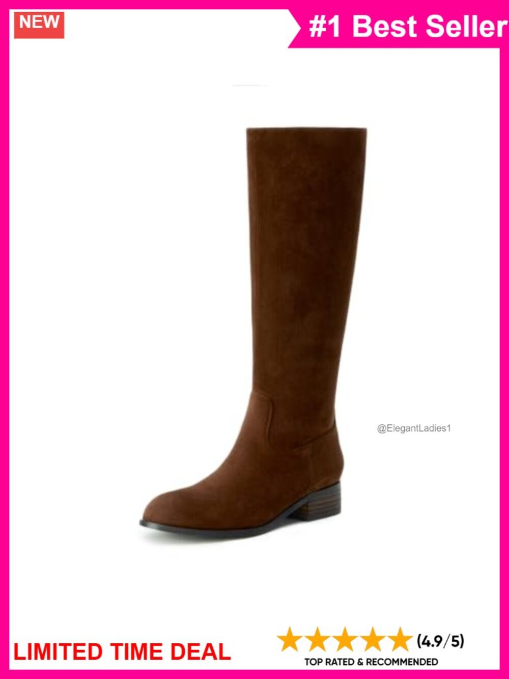 Women's Knee High Boots Chunky Low Heel Tall Faux Suede Round Toe Zip